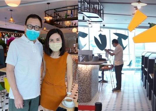 Benz Hui seen waiting tables at daughter's cafe at Orchard Road