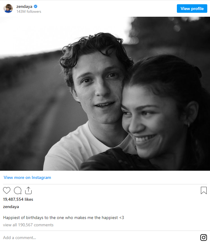 Zendaya's Birthday Tribute To Boyfriend Tom Holland Is Perfectly Romantic