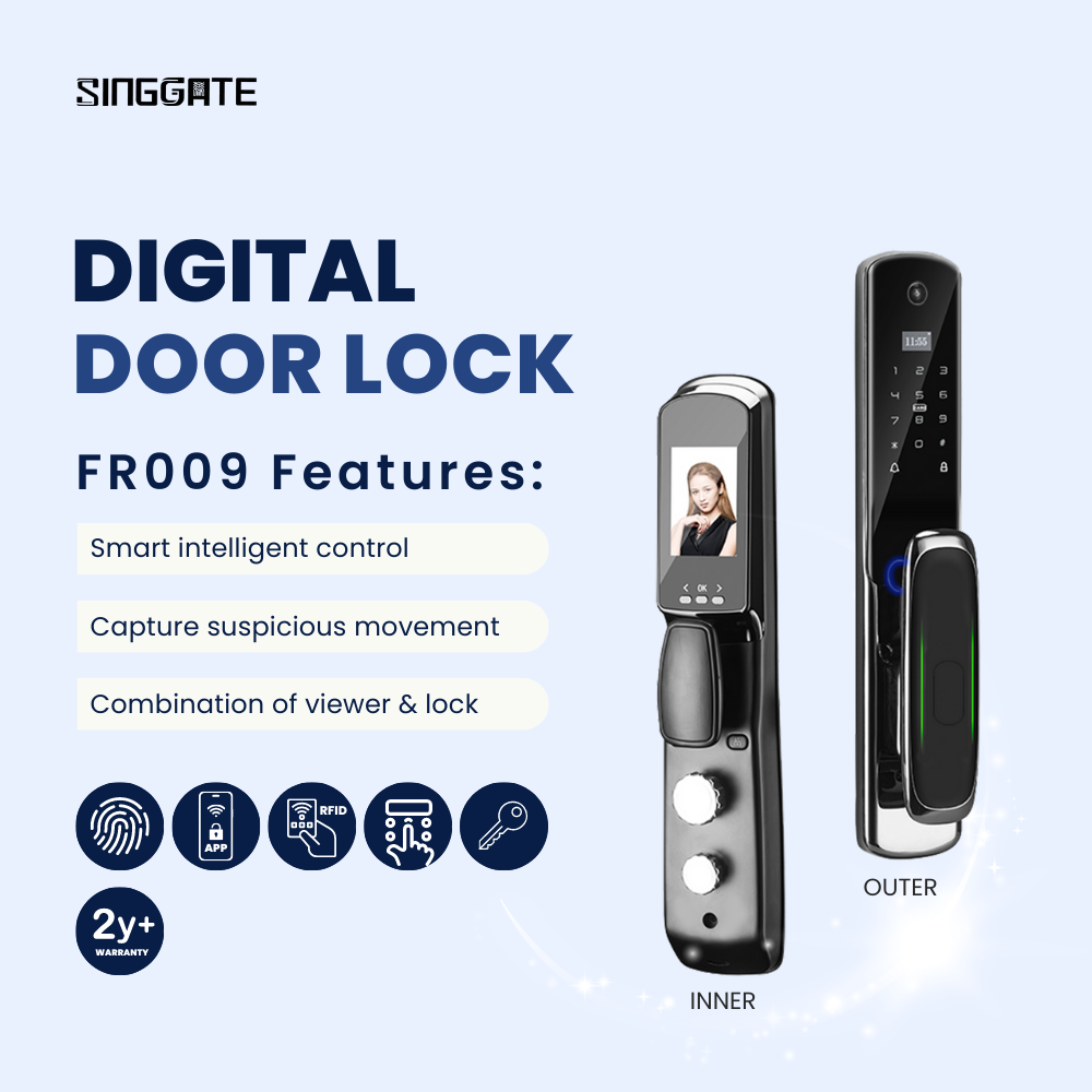 SINGGATE Door Digital Lock, FR009 Digital Door Viewer Camera & Hidden Fingerprint Digital Door Lock - SINGGATE Digital Lock