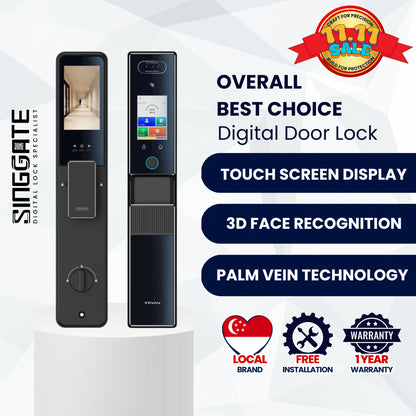 Singgate FR007 Max Dual Touch Screen with 3D Face + Palm Vein Digital Door Lock